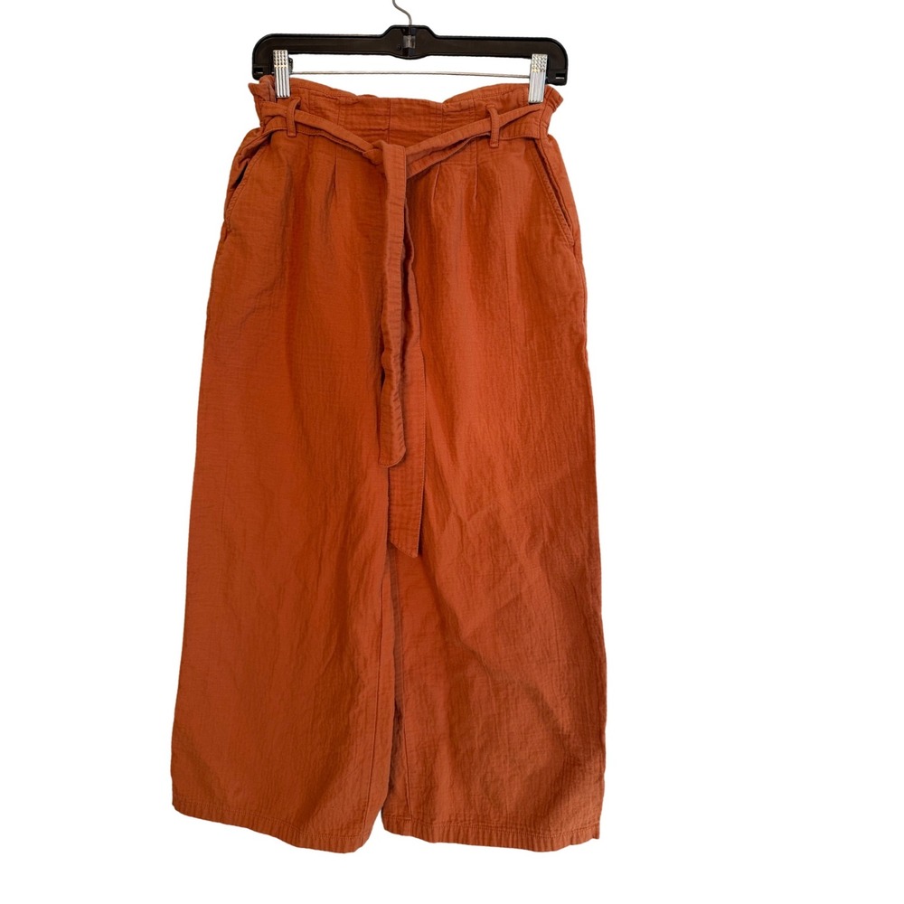 BP. Burnt Orange Paperbag Waist Wide Leg Pants Rust High Rise Tie Belt Medium